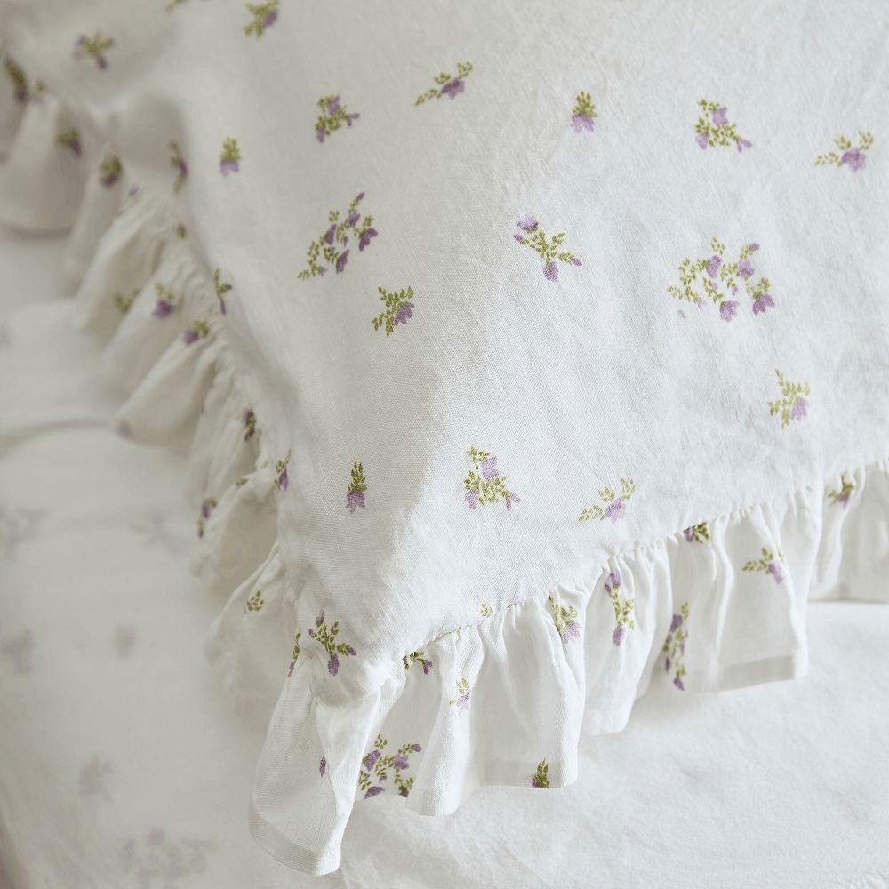 Pottery Barn - Green Row Lavender Bunches Cotton Linen Duvet & Sham Full Queen - Picture 10 of 12